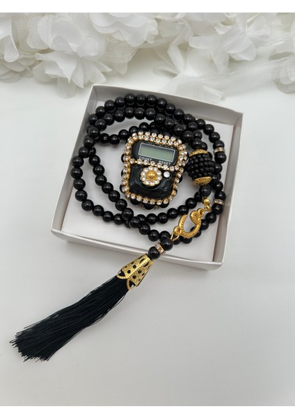 1 Adet Hediyelik Çeyizlik Kutulu Tesbih ve Taşlı Zikirmatik Seti ( Mevlit-Sünnet-Hac-Umre)