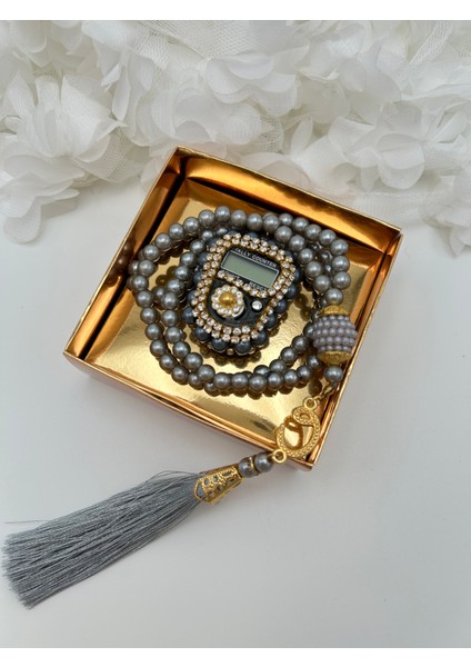 1 Adet Hediyelik Çeyizlik Gold Kutulu Tesbih ve Taşlı Zikirmatik Seti ( Mevlit-Sünnet-Hac-Umre)