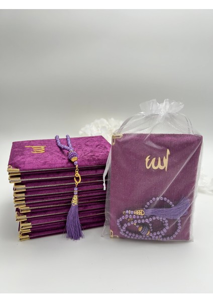 10 Adet Hediyelik Tül Keseli Kadife Yasin Cüzü ve Inci Tesbih Seti ( Mevlit-Hac-Umre)