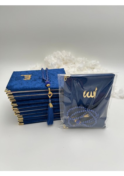 10 Adet Hediyelik Jelatinde Kadife Yasin Cüzü ve Inci Tesbih Seti ( Mevlit-Hac-Umre)