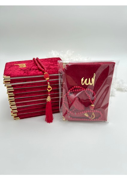 10 Adet Hediyelik Jelatinde Kadife Yasin Cüzü ve Inci Tesbih Seti ( Mevlit-Hac-Umre)