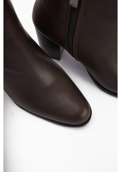 Teres Hakiki Deri Kahve Topuklu Kadın Bot modelleri