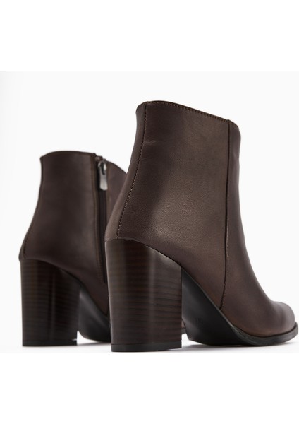 Teres Hakiki Deri Kahve Topuklu Kadın Bot indirimleri