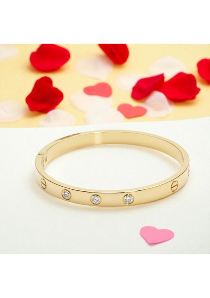 Kartiyer Kelepçe Bileklik Şık Kadınlar İçin Zirkon Taşlı Çelik Bileklik | Altın - Gümüş - Rose Çelik Kelepçe Bileklik fiyatları