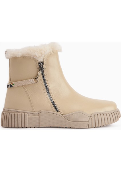 Sora Bej Kürklü Fermuarlı Kadın Spor Bot