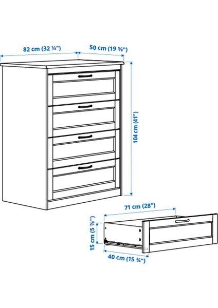 Songesand 4 Çekmeceli Şifonyer Beyaz 82 x 104 cm fiyatları