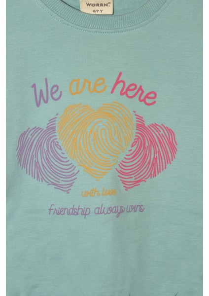 Kız Çocuk %100 Pamuk Kalp Desenli Bisiklet Yaka Trend Sweatshirt - 1022S fiyatları