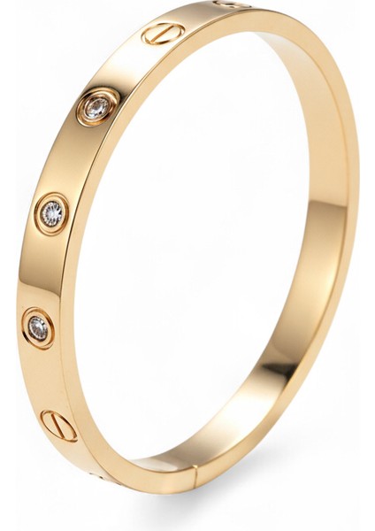 Kartiyer Kelepçe Bileklik Şık Kadınlar İçin Zirkon Taşlı Çelik Bileklik | Altın - Gümüş - Rose Çelik Kelepçe Bileklik modelleri