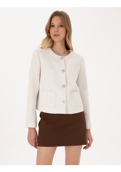 Kadın Ekru Crop Top Tüvit Ceket 50319417-VR019