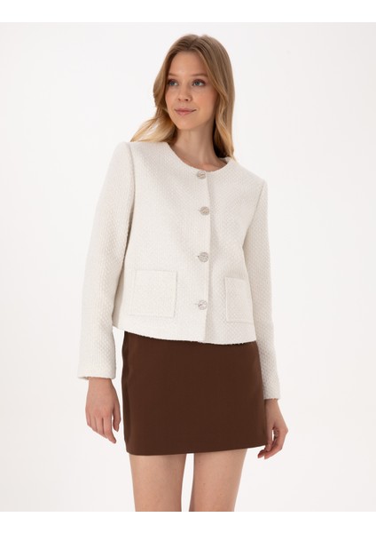 Kadın Ekru Crop Top Tüvit Ceket 50319417-VR019 modelleri