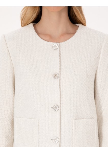 Kadın Ekru Crop Top Tüvit Ceket 50319417-VR019