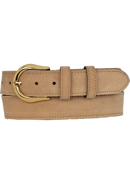 %100 Hakiki Deri, Gold Tokalı 4 cm Açık Sarı Süet Kadın Kemeri; Kot, Spor Kemer=süet.70.sarı