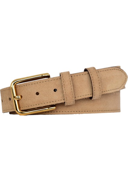 %100 Hakiki Deri, Gold Tokalı 4 cm Açık Sarı Süet Kadın Kemeri; Kot, Spor Kemer=süet.76.sarı fırsatları