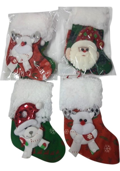 Yılbasşı Süsü Ağaç Süsü Çorap Kardan Adam Ayıcık Desenli Çoraplar 2li 17 x 10 cm Karışık Paketler