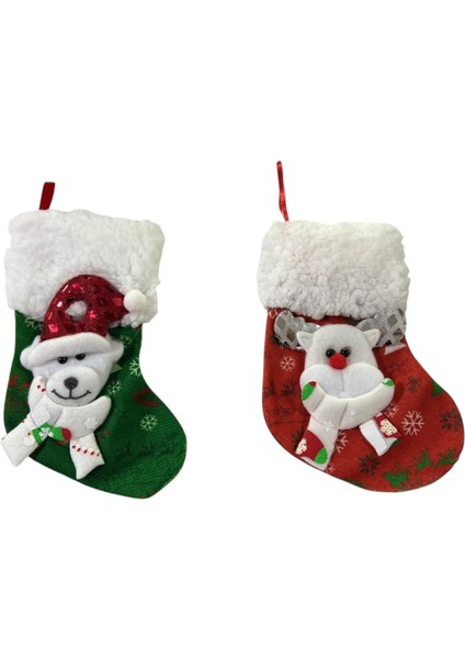 Yılbasşı Süsü Ağaç Süsü Çorap Kardan Adam Ayıcık Desenli Çoraplar 2li 17 x 10 cm Karışık Paketler modelleri