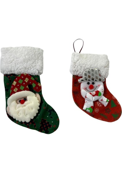 Yılbasşı Süsü Ağaç Süsü Çorap Kardan Adam Ayıcık Desenli Çoraplar 2li 17 x 10 cm Karışık Paketler fırsatları