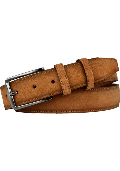 %100 Hakiki Tarçın Rengi Süet Deri Kemer 3.5 Cm; Klasik, Kumaş Kanvas Pantolon Kemeri