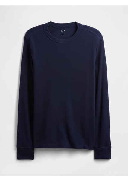 Erkek Lacivert Waffle-Knit Bisiklet Yaka T-Shirt fiyatları