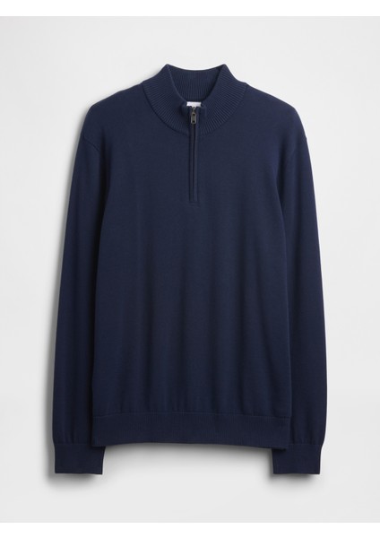 Erkek Lacivert Relaxed Yarım Fermuarlı Mockneck Kazak fiyatları