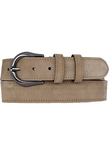 %100 Hakiki Deri, Nikel 4 cm Süet Açık Sütlü Kahve Kadın Kemeri; Kot, Spor Kemer=süet.70.nik.aç.sütk