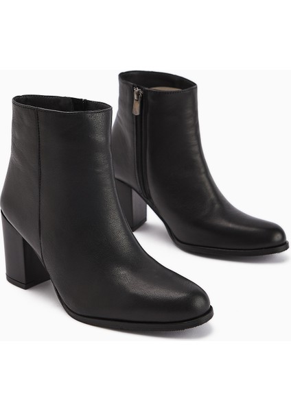 Teres Hakiki Deri Siyah Topuklu Kadın Bot fiyatları