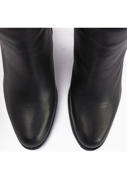 Teres Hakiki Deri Siyah Topuklu Kadın Bot fırsatları