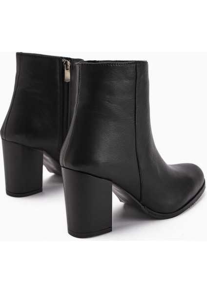 Teres Hakiki Deri Siyah Topuklu Kadın Bot indirimleri