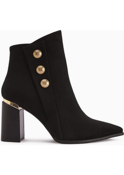 Mayvi Siyah Süet Toka Detaylı Topuklu Kadın Bot