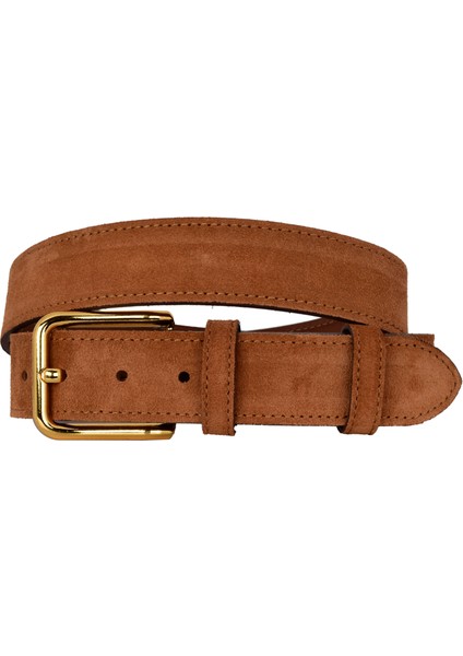 %100 Hakiki Deri, Gold Tokalı 4 cm Tarçın Süet Kadın Kemeri; Kot, Spor Kemer=süet.76.tarçın modelleri