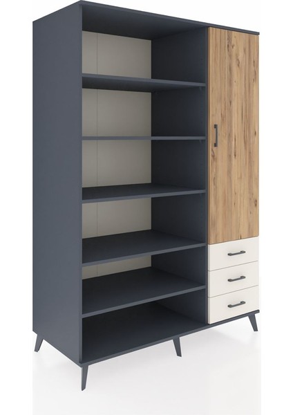 Kronos Dolap 9 Raflı 3 Çekmeceli Tek Kapaklı 132X59X195 Antrasit-Çam/aytaşı fiyatları
