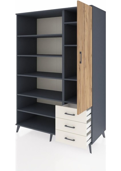 Kronos Dolap 9 Raflı 3 Çekmeceli Tek Kapaklı 132X59X195 Antrasit-Çam/aytaşı modelleri