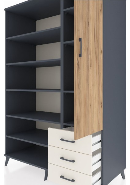 Kronos Dolap 9 Raflı 3 Çekmeceli Tek Kapaklı 132X59X195 Antrasit-Çam/aytaşı fırsatları