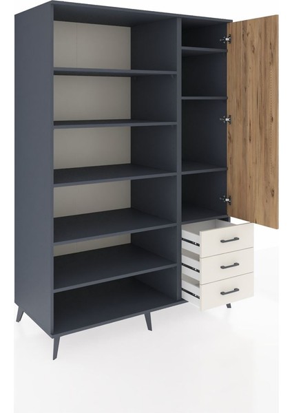 Kronos Dolap 9 Raflı 3 Çekmeceli Tek Kapaklı 132X59X195 Antrasit-Çam/aytaşı indirimleri