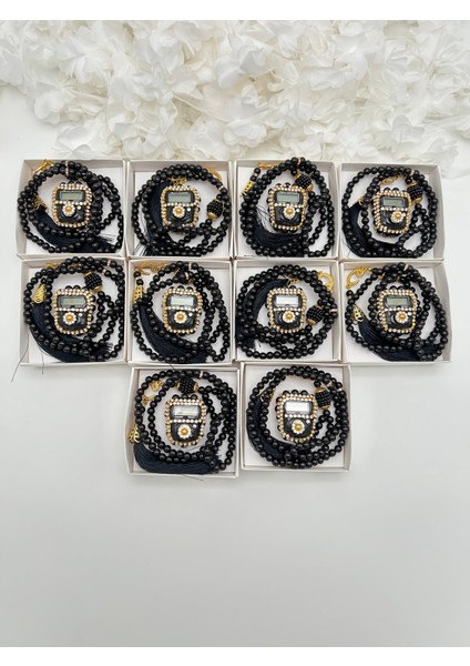 10 Adet Hediyelik Çeyizlik Kutulu Tesbih ve Taşlı Zikirmatik Seti ( Mevlit-Sünnet-Hac-Umre)