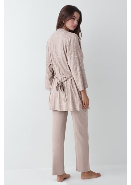 Kadın Modal Pamuklu Vizon Sabahlıklı Pijama Takımı QP9K0R9K9R fiyatları