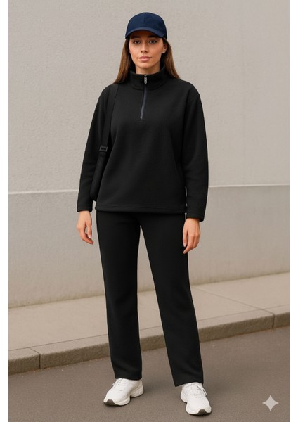 Kadın Balıkçı Yaka Fermuar Detay Polar Sweat ve Pantolon Ikili Takım fiyatları