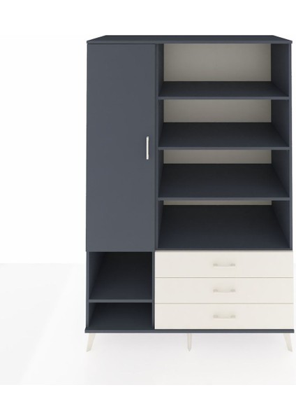 Kronos Dolap 9 Raflı 3 Çekmeceli Tek Kapaklı 132X59X195 Antrasit-Antrasit/aytaşı