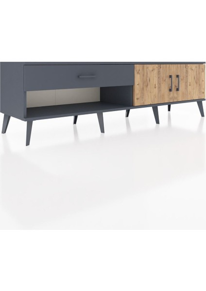 Hyperion Tv Ünitesi Tek Raflı Tek Çekmeceli 2 Kapaklı 176X44X51 Antrasit-Çam/antrasit fiyatları