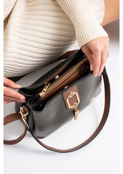 Gold Detaylı 3 Bölmeli Omuz & Çapraz Çanta 1438 modelleri