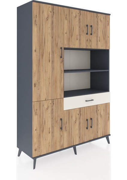 Hyperion Dolap 10 Raflı Tek Çekmeceli 6 Kapaklı 132X44X195 Antrasit-Çam/aytaşı fiyatları