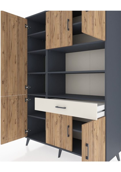 Hyperion Dolap 10 Raflı Tek Çekmeceli 6 Kapaklı 132X44X195 Antrasit-Çam/aytaşı fırsatları