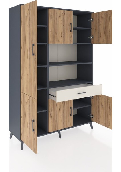 Hyperion Dolap 10 Raflı Tek Çekmeceli 6 Kapaklı 132X44X195 Antrasit-Çam/aytaşı indirimleri