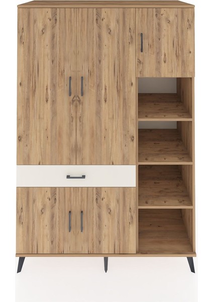 Kronos Dolap 10 Raflı Tek Çekmeceli 5 Kapaklı 132X59X195 Çam-Çam/aytaşı