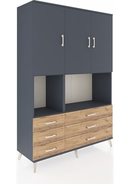 Hyperion Dolap 6 Raflı 6 Çekmeceli 3 Kapaklı 132X44X195 Antrasit-Antrasit/çam fiyatları