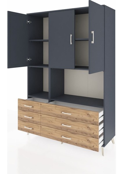 Hyperion Dolap 6 Raflı 6 Çekmeceli 3 Kapaklı 132X44X195 Antrasit-Antrasit/çam modelleri