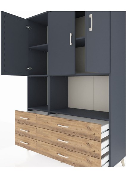 Hyperion Dolap 6 Raflı 6 Çekmeceli 3 Kapaklı 132X44X195 Antrasit-Antrasit/çam fırsatları