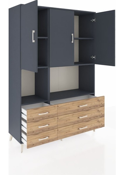 Hyperion Dolap 6 Raflı 6 Çekmeceli 3 Kapaklı 132X44X195 Antrasit-Antrasit/çam indirimleri