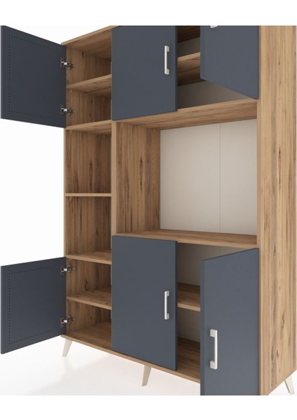 Hyperion Dolap 9 Raflı 6 Kapaklı 132X44X195 Çam-Antrasit/çam fırsatları