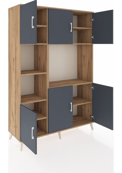 Hyperion Dolap 9 Raflı 6 Kapaklı 132X44X195 Çam-Antrasit/çam indirimleri