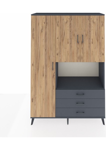 Hyperion Dolap 6 Raflı 3 Çekmeceli 3 Kapaklı 132X44X195 Antrasit-Çam/antrasit